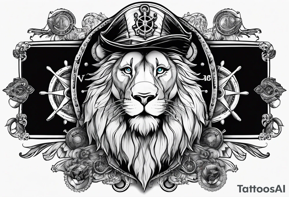 Pirate lion, nautical steampunk theme tattoo idea