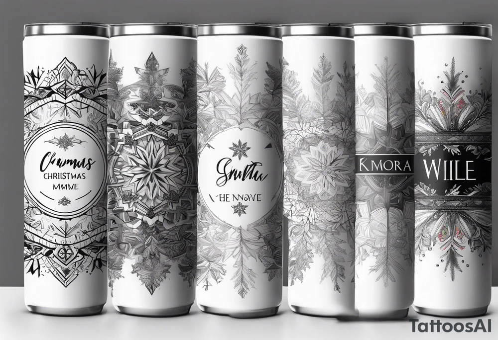 Christmas 2024 personalized name banner on a 20 oz tumbler minimalist snowflake motif tattoo idea