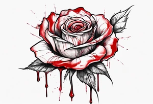 rose flower, one line, red blood dripping from the flower, tall, watercolor tattoo idea