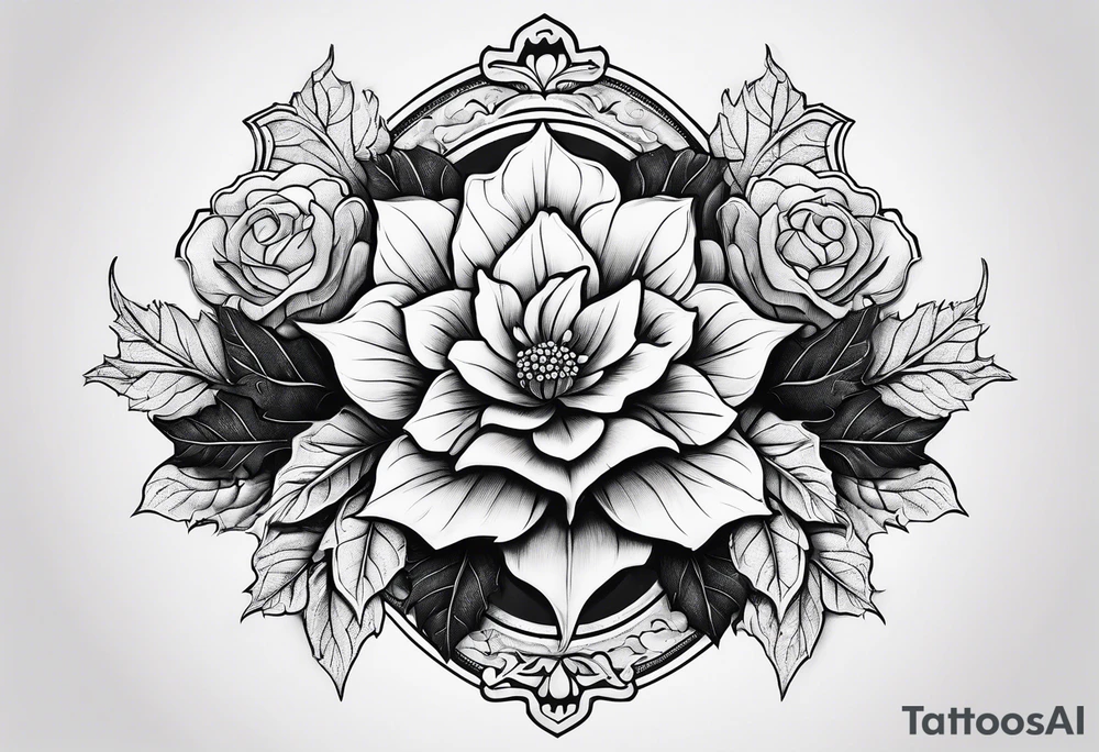 three same-sized rectangles arranged asymmetrically, incorporating a maple leaf and a tudor rose tattoo idea