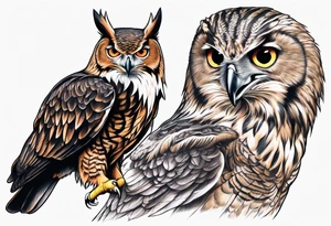 crow fighting eagle fighting owl tattoo idea