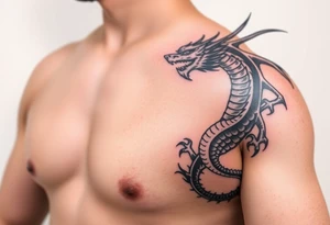 powerful majestic dragon with background forearm tattoo idea