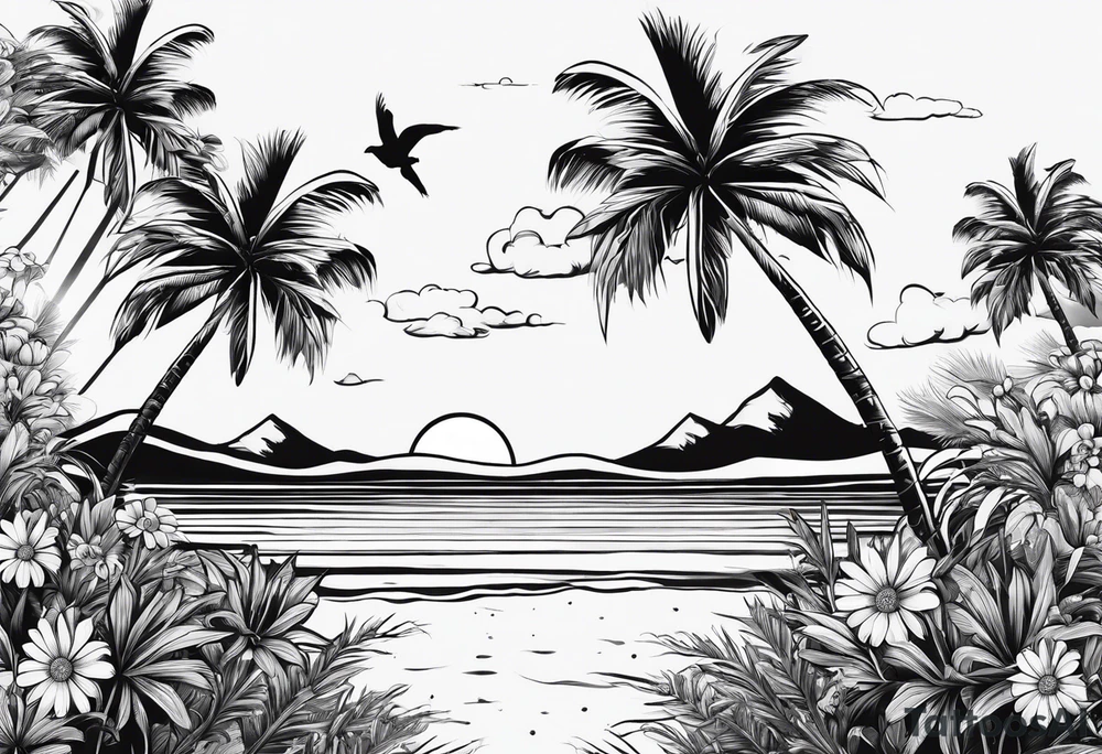 Daisies, palm trees tattoo idea