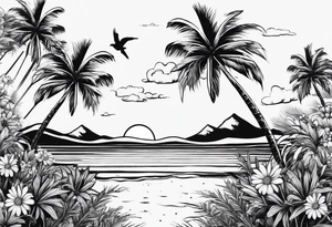 Daisies, palm trees tattoo idea