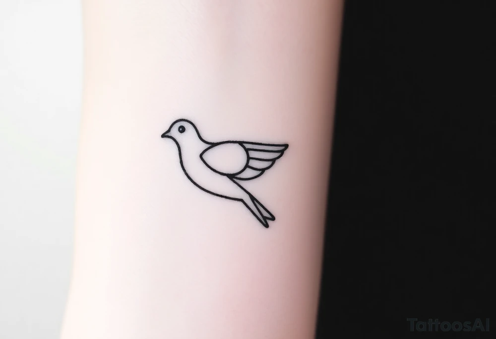 A minimalistic outline of a collared dove, with geometric lines forming its shape in muted gray and white, offering a clean and modern look tattoo idea