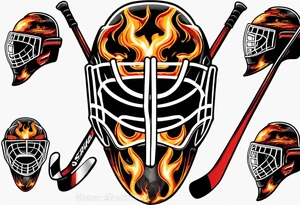 a goalie mask and crossed hockey sticks with flames that says "SHOT HOCKEY" tattoo idea