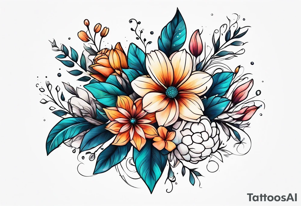 flower bouquet tattoo idea