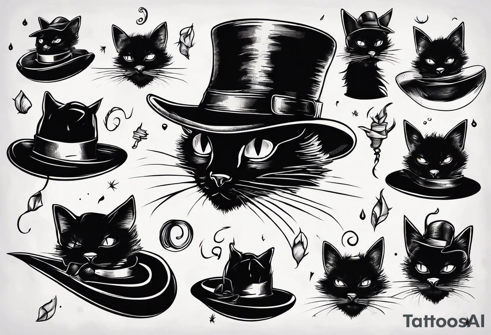 black cat with a hat tattoo idea