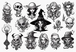 a Tim Burton-style witch necromancer rpg tattoo idea