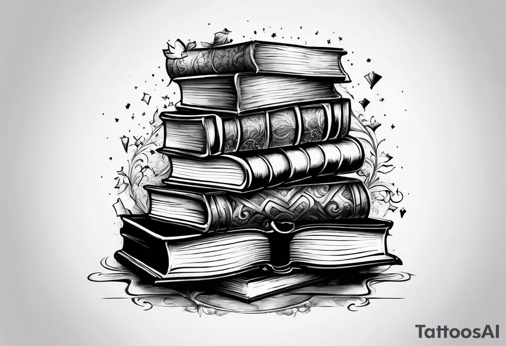 Stack of books with jigsaw puzzle pieces tattoo idea