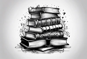 Stack of books with jigsaw puzzle pieces tattoo idea