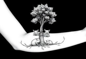 3 little piggy's hiding under a a tree tattoo idea