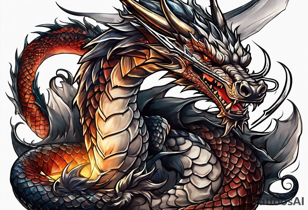 show me a tattoo design where there is a sword and a dragon wrapped around it tattoo idea