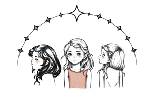 3 petites filles ( une cheveux noir et deux blondes)
sous un arc en ciel incomplet tattoo idea