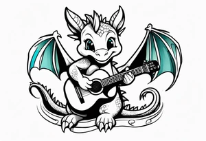 cute baby dragon with guitar tattoo idea