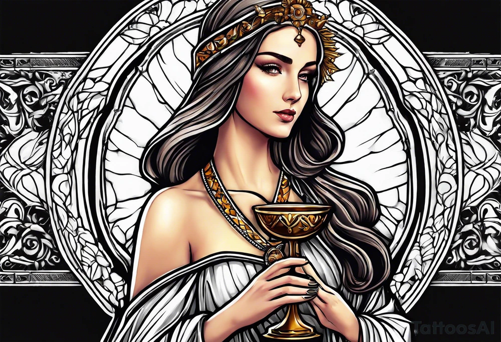 Female saint holding a chalice tattoo idea