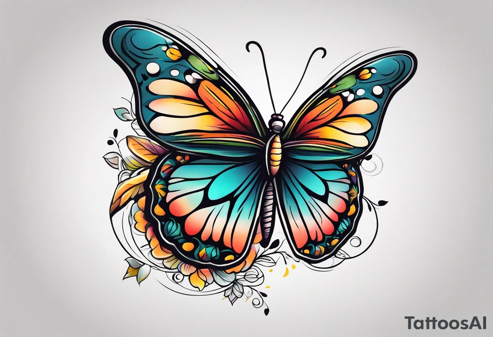 butterfly old school traditional vintage bold colorful tattoo idea
