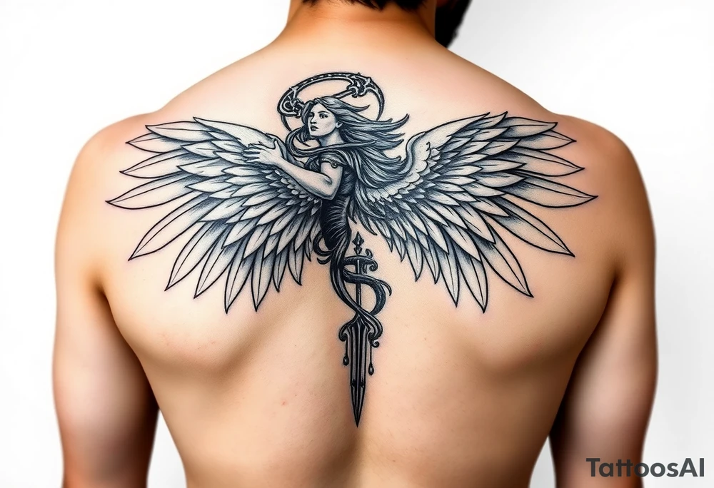 Archangel ariel tattoo stencil for thigh on women tattoo idea