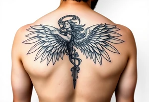 Archangel ariel tattoo stencil for thigh on women tattoo idea