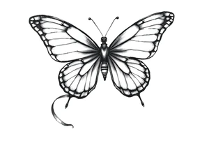 ethereal butterfly with flowing silk ribbons in moonlight tattoo idea