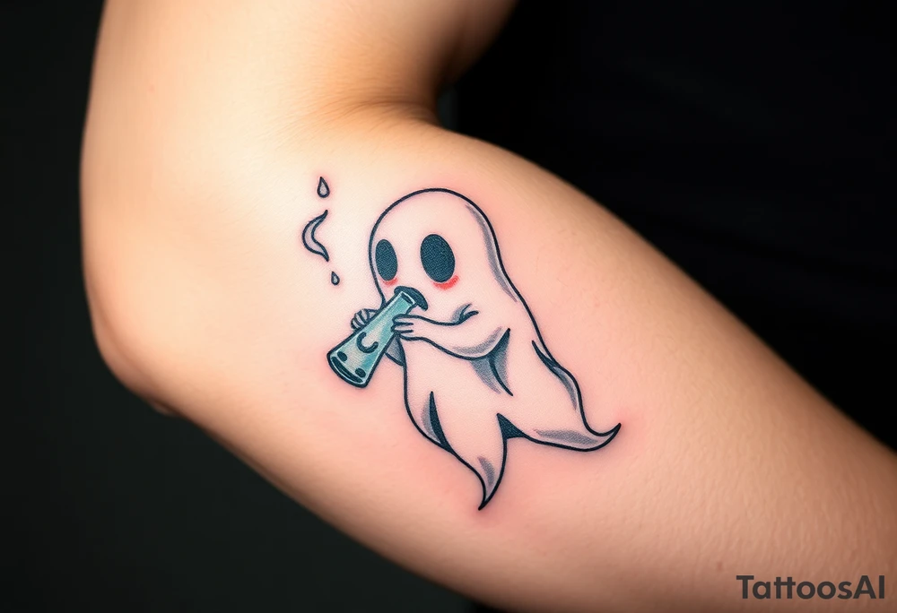 Cute ghost smoking a bong tattoo idea