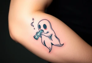 Cute ghost smoking a bong tattoo idea