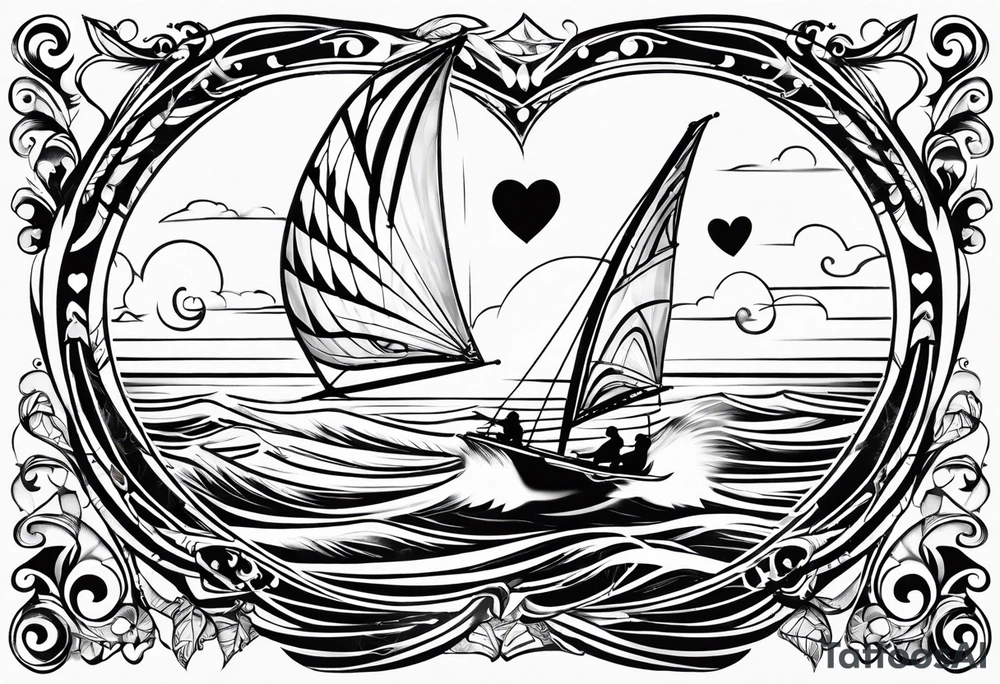 I want a very thin tattoo of a kitesurfer with a heart-shaped sail tattoo idea