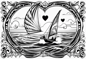 I want a very thin tattoo of a kitesurfer with a heart-shaped sail tattoo idea