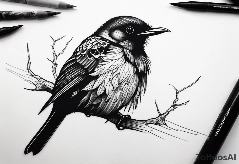 Realistic, menacing bird tattoo tattoo idea