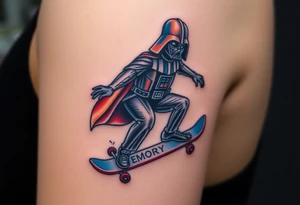 Darth Vader skateboarding >
blue & red
skateboard words "Darth Carter"
MEMORY 12/29/88-01/06/24 tattoo idea