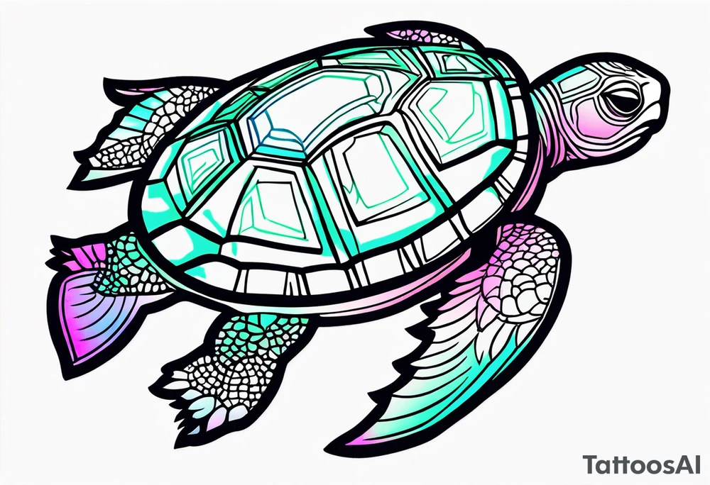 tropical psychedelic turtle's back, top down view, as seen from above tattoo idea
