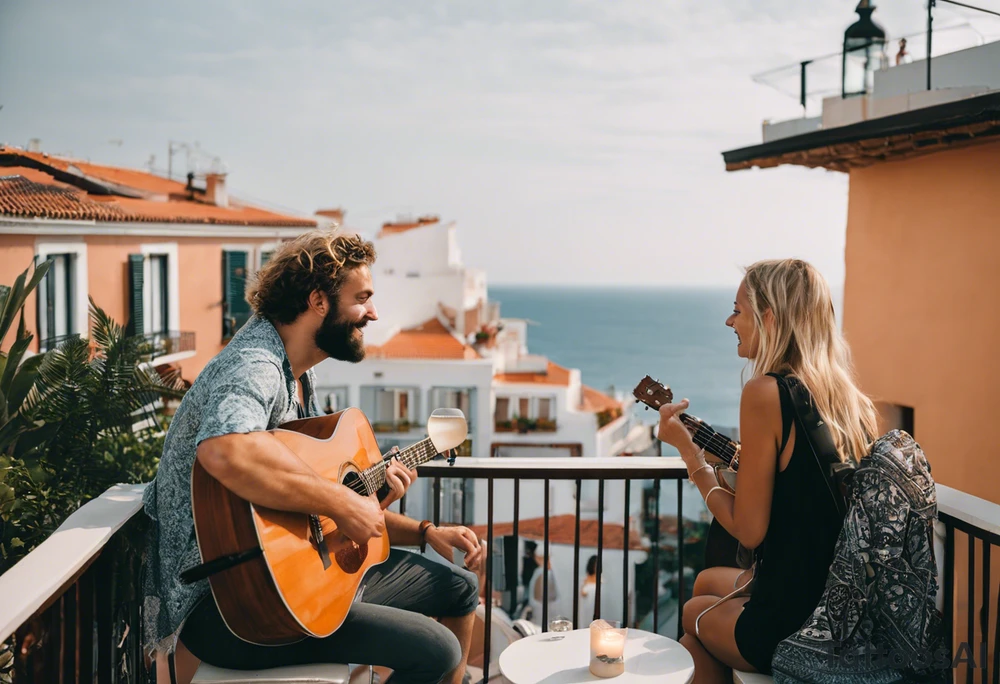 i know the beaches and the touristic district is very pretty, but actually, what I remember the most is playing some raggae music on the rooftop of the airbnb where I was staying at with the hosts. one was a tall skinny blonde dutch guy and the other was a stocky short greek guy. how would you be able to integrate that? I played the acoustic guitar tattoo idea