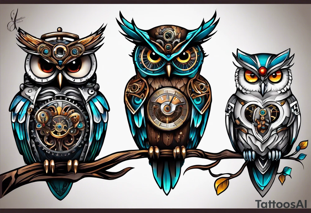 Steampunk owl tattoo idea