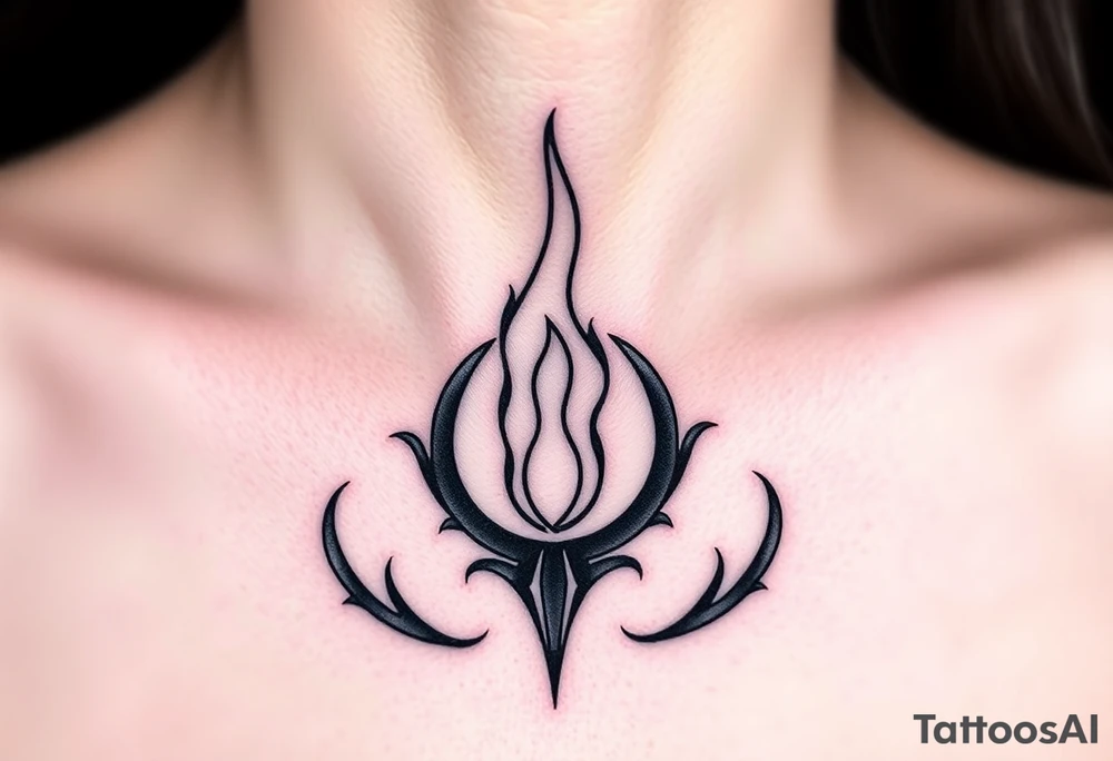 A realistic Dauntless flame symbol, surrounded by swirling embers representing sci fi movie Divergent tattoo idea