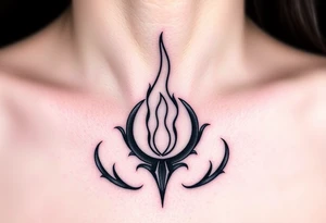 A realistic Dauntless flame symbol, surrounded by swirling embers representing sci fi movie Divergent tattoo idea