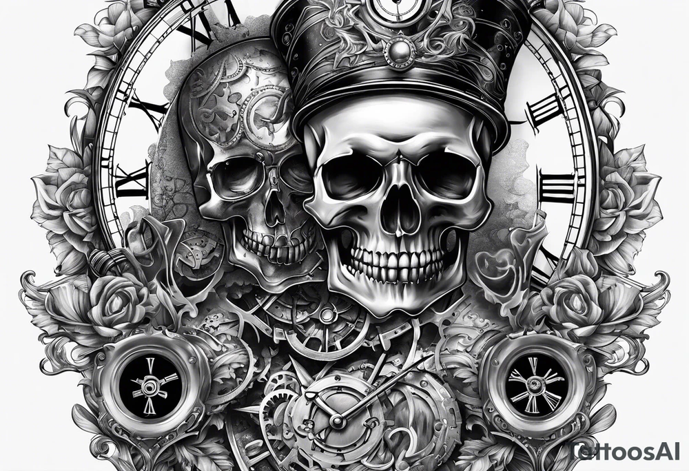 Steampunk skull,  and hour glass tattoo idea