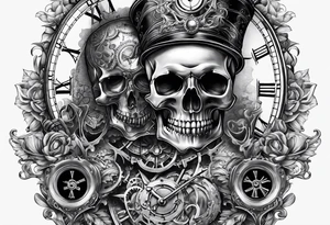 Steampunk skull,  and hour glass tattoo idea