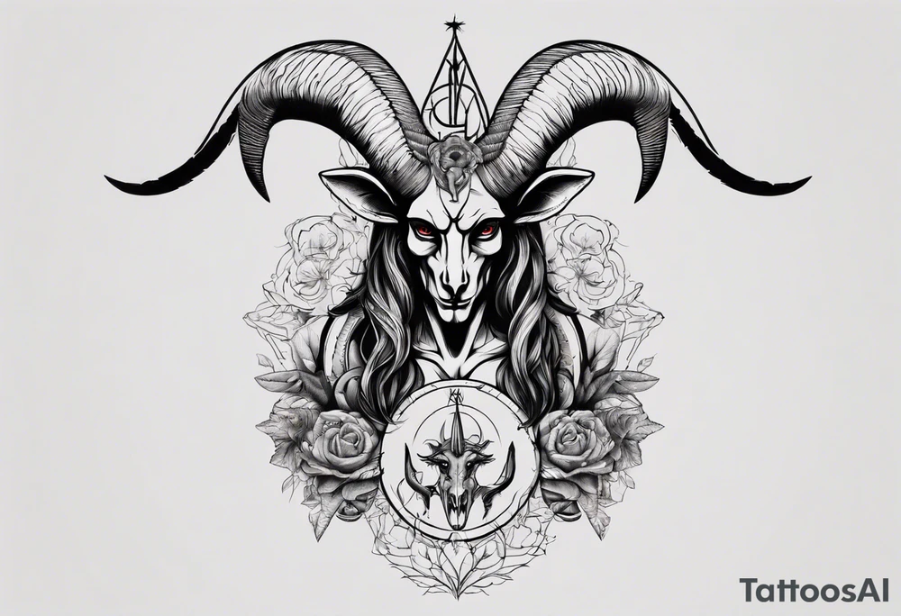 Baphomet full sleeve high contrast human like tattoo idea Baphomet full sleeve high contrast human like tattoo idea