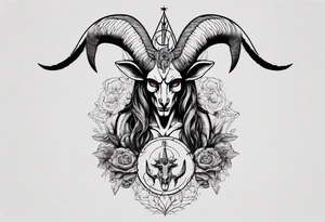 Baphomet full sleeve high contrast human like tattoo idea
