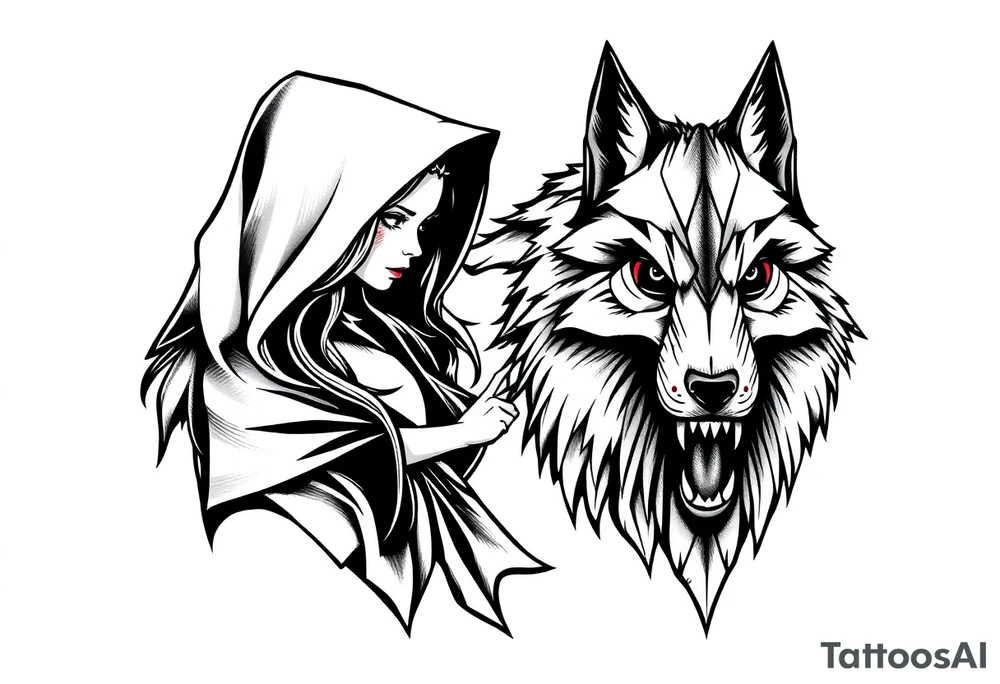 Little red riding hood and big bad wolf tattoo idea
