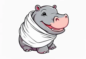 Baby hippopotamus sitting wrapped in a swaddle laughing tattoo idea