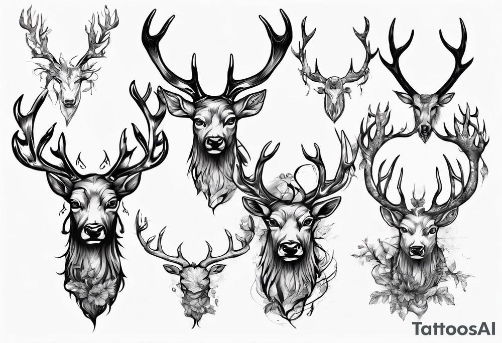 Majestic stag with exagerrated antlers tattoo idea