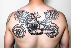 a motorcycle on it with guardian angel wolves on the bike tattoo idea