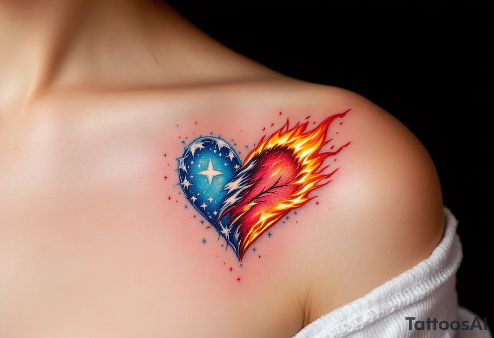 A half-frozen, half-burning heart, symbolizing the contrast between love’s warmth and heartbreak’s coldness. tattoo idea