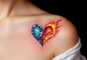 A half-frozen, half-burning heart, symbolizing the contrast between love’s warmth and heartbreak’s coldness. tattoo idea