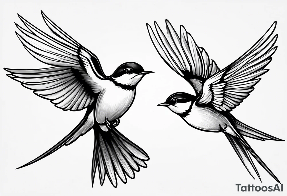 Pair of swallows, simple thin lines tattoo idea