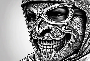 Ski mask biting money tattoo idea