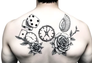 Dice cards money girls clock compass dove rose tattoo idea