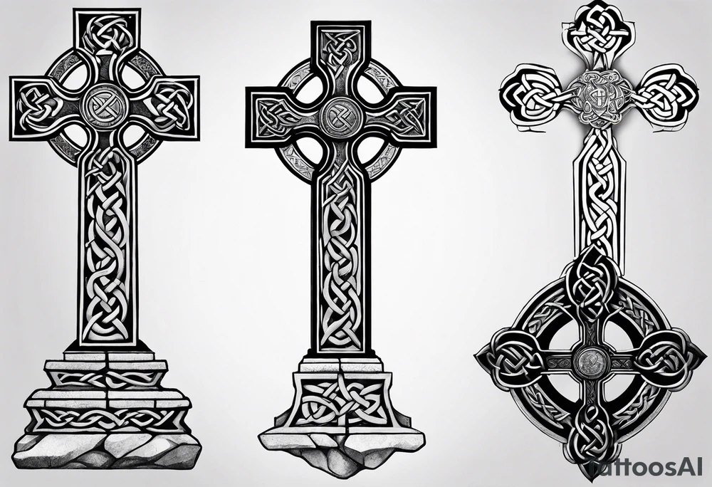 Stone Celtic cross sitting on a stone tattoo idea