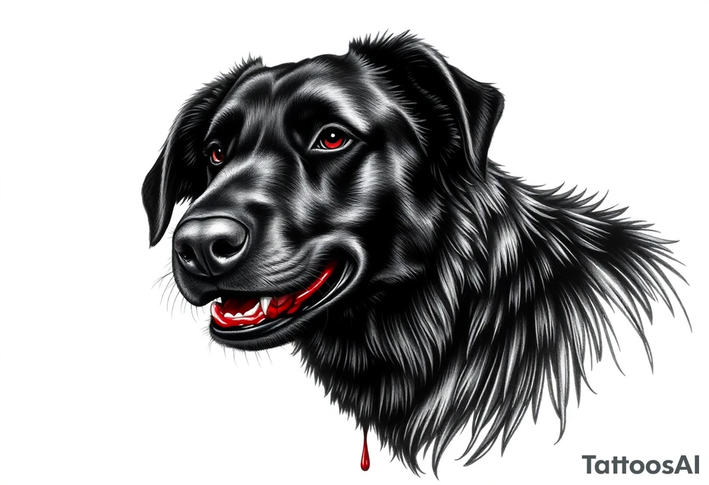 Belgian black sheepdog with a bloody mouth. tattoo idea